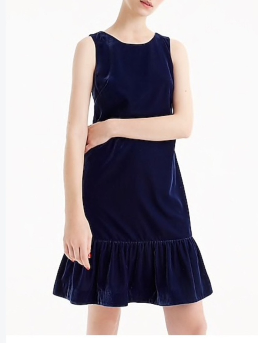 J. Crew vivid ink ruffle hem velvet sleeveless shift dress sz 6 party festive